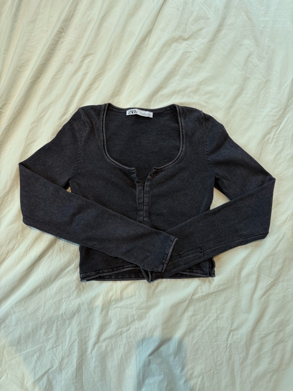 Zara Dark Charcoal Scoop Neck Knit Top